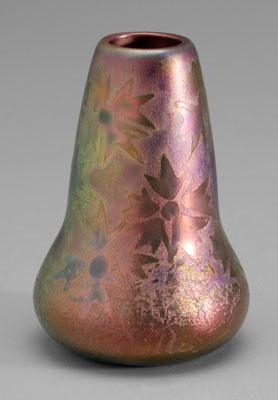 Appraisal: Weller Sicard bud vase snowflake designs in iridescent gold and