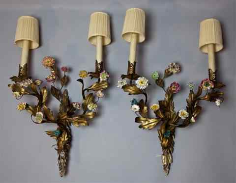 Appraisal: PAIR OF LOUIS XVI STYLE PORCELAIN AND GILT WALL LIGHTS