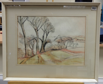 Appraisal: James Bostock Watercolour painting landscape scene of trees and fields