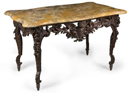 Appraisal: A mid th century French fruitwood and marble topped centre