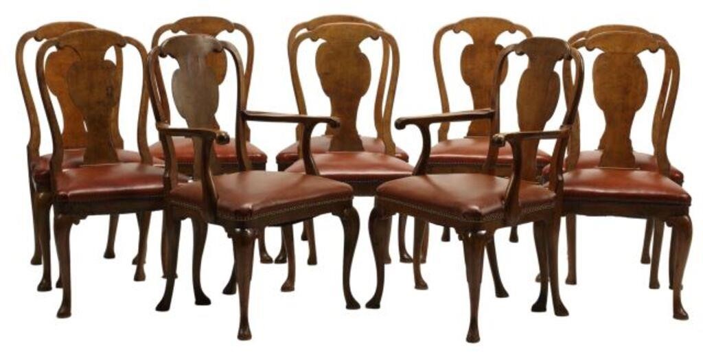 Appraisal: lot of Queen Anne style dining chairs vasiform splat leather