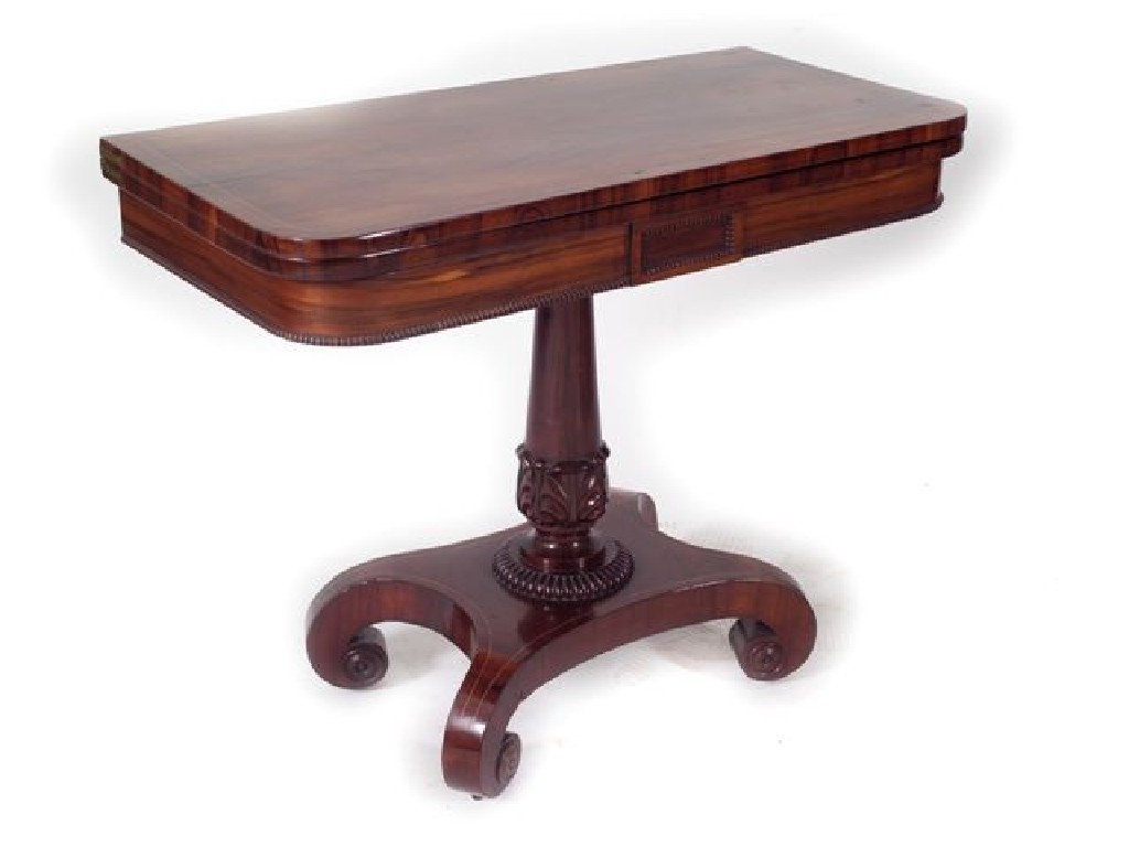 Appraisal: GEORGE IV ROSEWOOD FOLDOVER CARD TABLE the string-inlaid top with