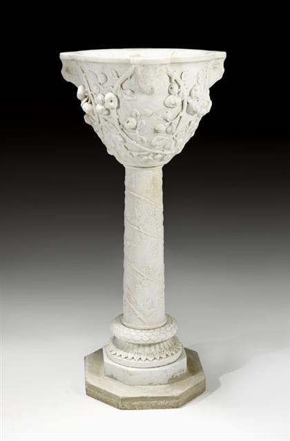 Appraisal: Italian white marble baptismal font th century The shaped basin