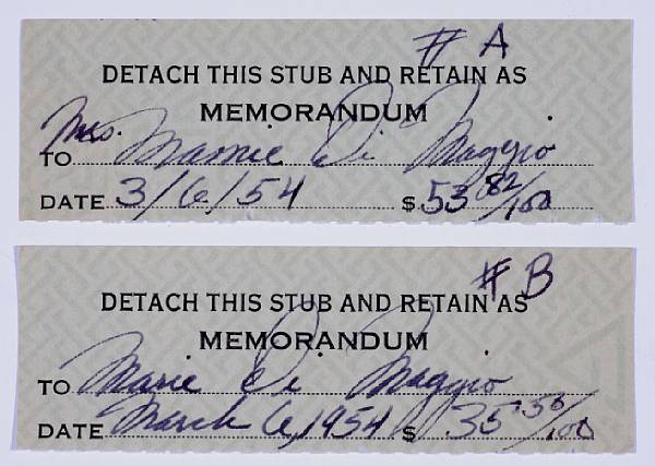 Appraisal: A Marilyn Monroe set of annotated checkbook stubs The first