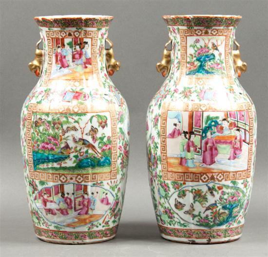 Appraisal: Pair of Chinese Export Rose Mandarin porcelain baluster vases for