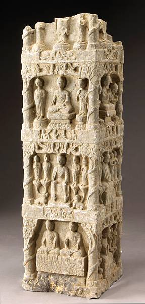 Appraisal: A Wei style stone stele fragment Of square section and