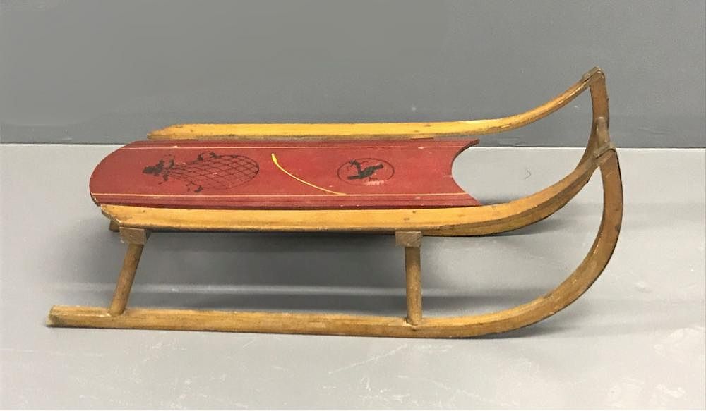 Appraisal: Early Child's Sled Early child's sled decorated with red paint