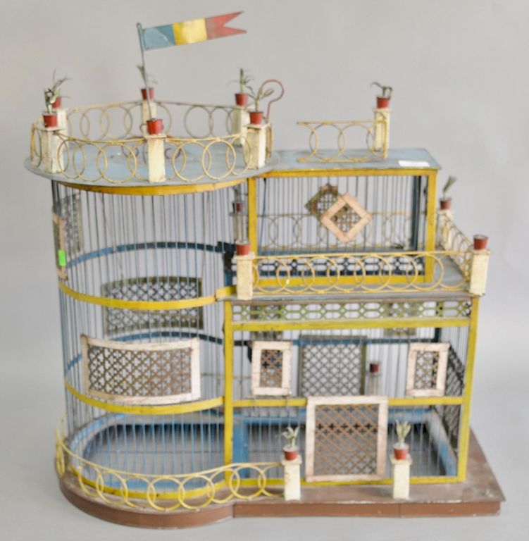 Appraisal: Unusual bird cage tole paint decorated ht in wd in