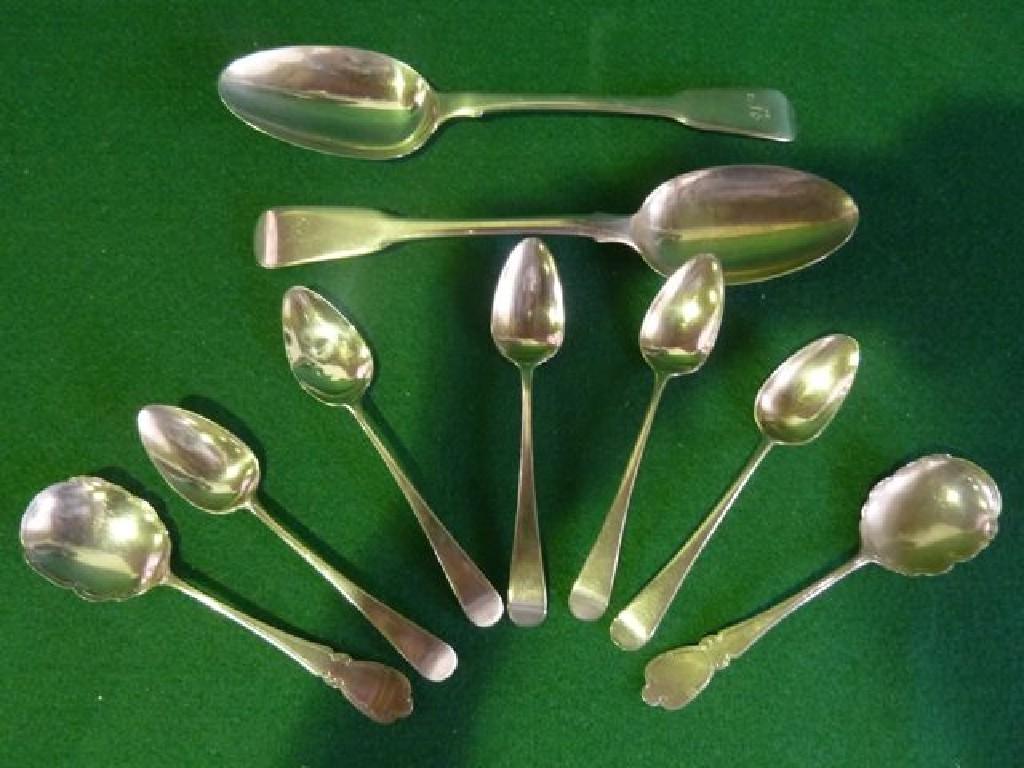 Appraisal: A selection of silver spoons including five Georgian teaspoons hallmarks