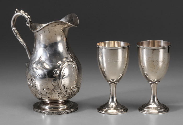 Appraisal: Memphis Presentation Coin Silver water pitcher and goblets pitcher with