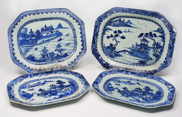 Appraisal: A CHINESE EXPORT BLUE AND WHITE MEAT PLATE with pagoda