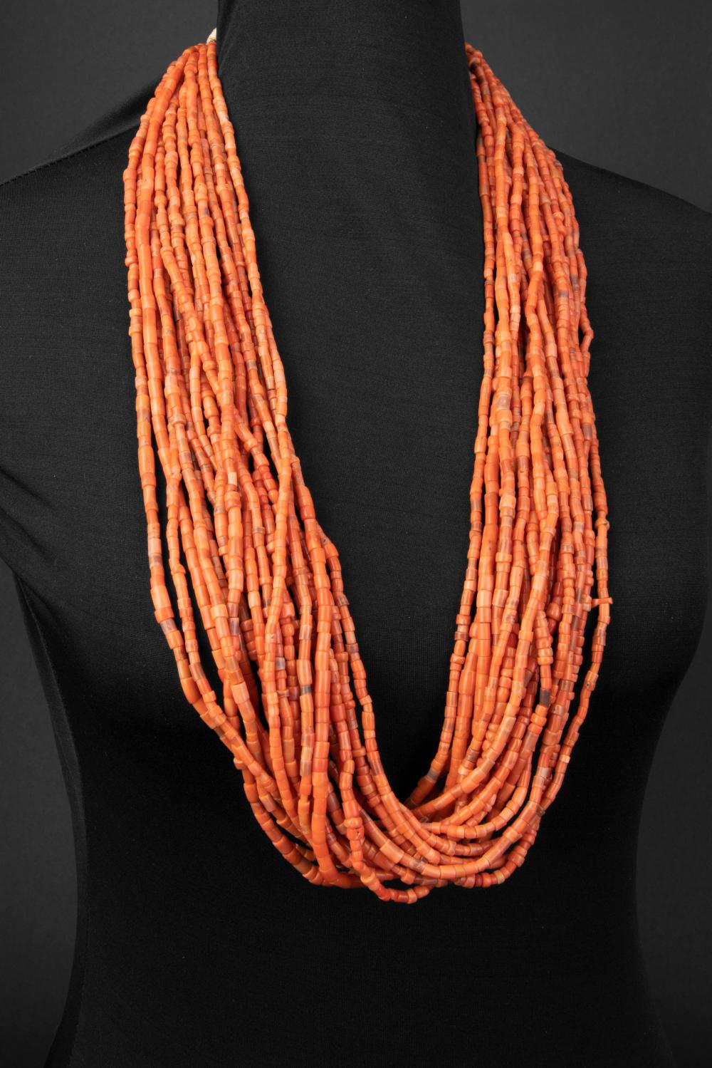 Appraisal: PUEBLO TWENTY STRAND CORAL NECKLACE CA SPueblo Twenty Strand Coral