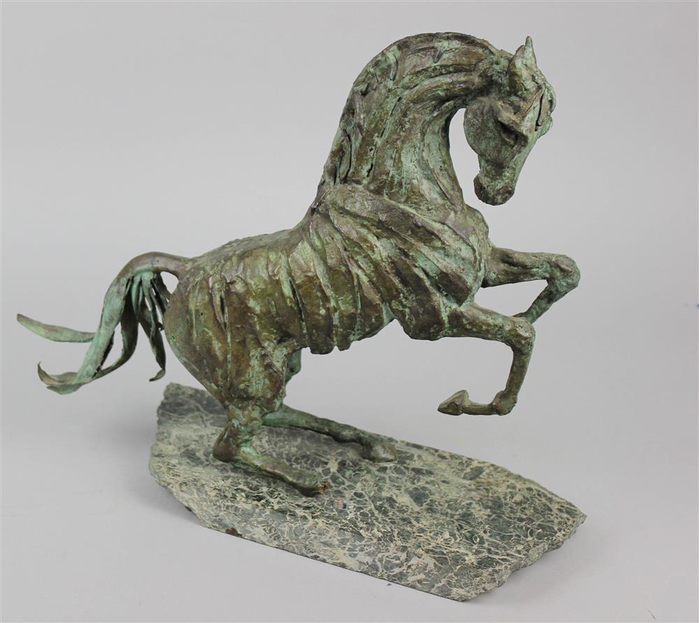 Appraisal: TAUNI DE LESSEPS FRENCH - PATINATED BRONZE REARING HORSE signed