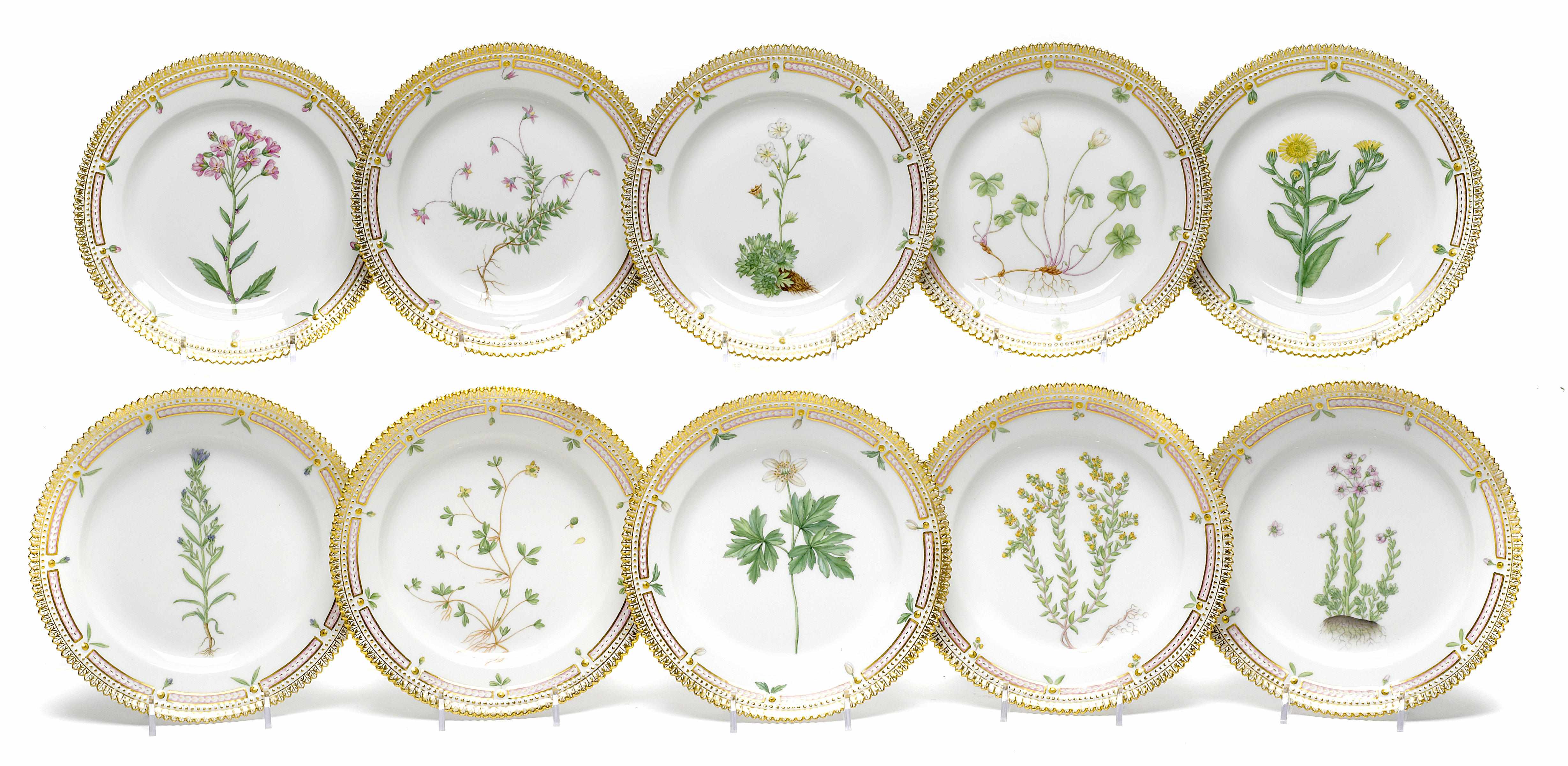 Appraisal: A set of ten Royal Copenhagen porcelain Flora Danica salad