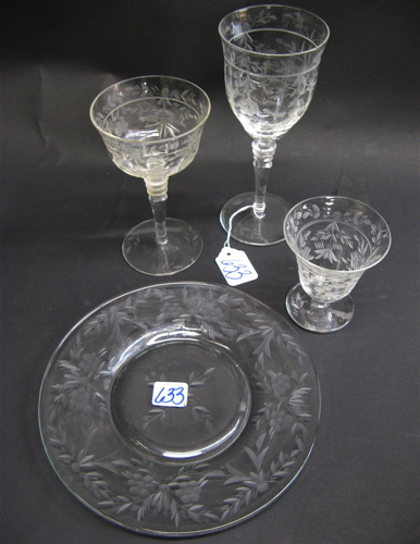 Appraisal: FOSTORIA ENGRAVED CRYSTAL STEMWARE DESSERT SET pieces including wine goblets