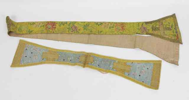 Appraisal: A yellow ground floral stole with gilded edge and flared