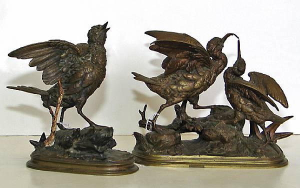 Appraisal: Two bronze animalier studies of birds after Paul- douard Delabri