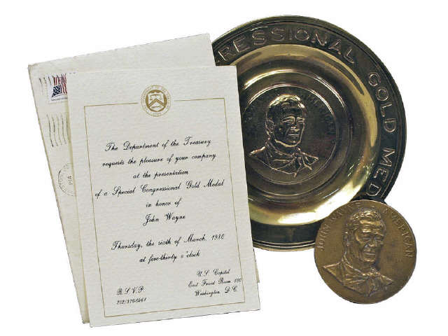 Appraisal: John Wayne bronze Congressional Medal and special Congressional Medal tray