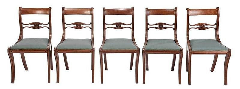 Appraisal: Five Carved Mahogany Classical Side Chairs probably Southern States circa