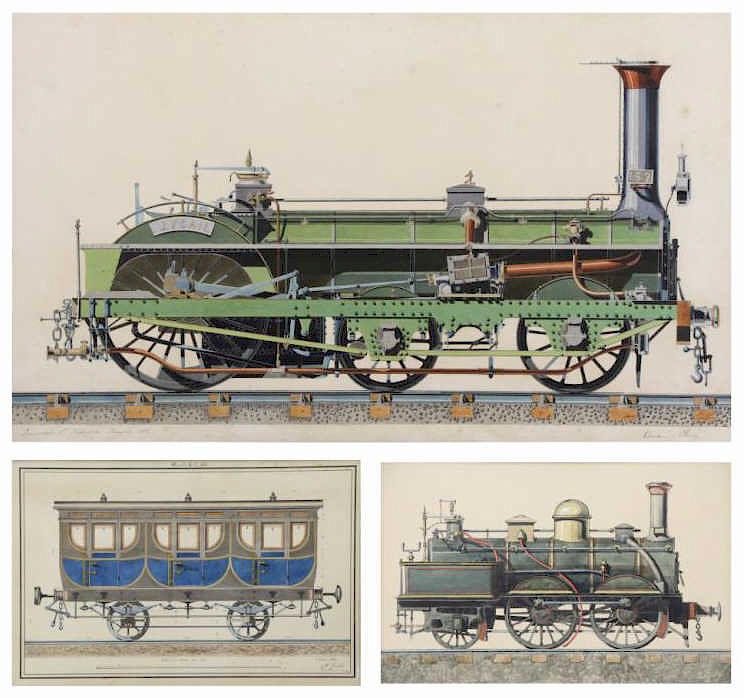 Appraisal: Collection of Three th C Locomotive Watercolors Claude Fouly J