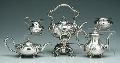 Appraisal: Five piece sterling tea service round with dome lid flame