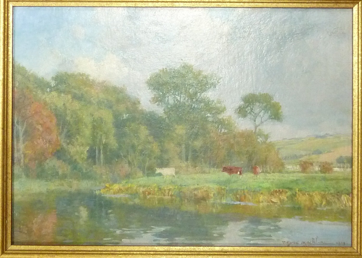 Appraisal: T Eyre Machlin Cattle by River signed and dated oil