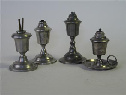 Appraisal: Four pewter beaker-fonted lamps yale curtiss new york and e