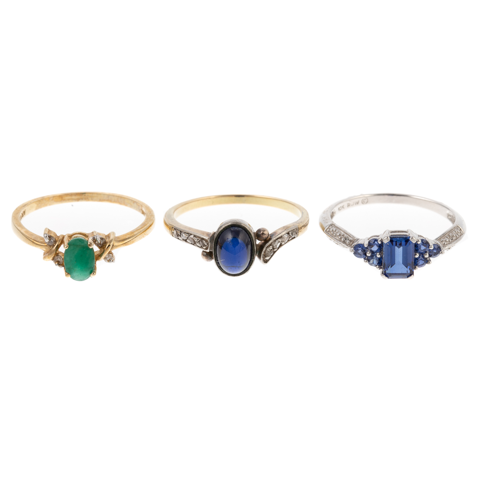 Appraisal: A COLLECTION OF THREE GEMSTONE RINGS IN GOLD K yellow