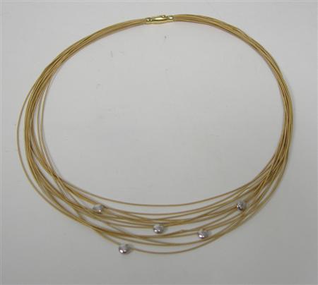 Appraisal: A contemporary ct gold multi-row necklace composed of fourteen rows