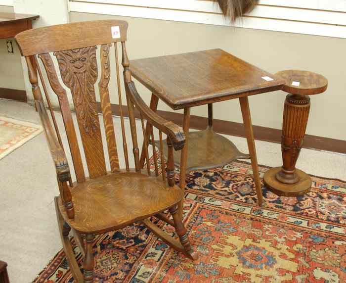 Appraisal: THREE ARTICLES OF AMERICAN ANTIQUE OAK FURNITURE square lamp table