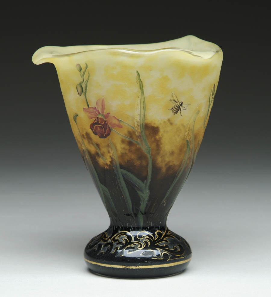 Appraisal: DAUM FRENCH CAMEO VASE Unusual form with rare wild orchid