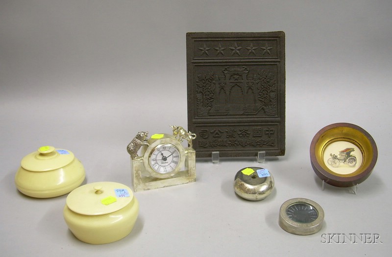 Appraisal: Seven Assorted Decorative Items two ivorine dresser boxes a silver