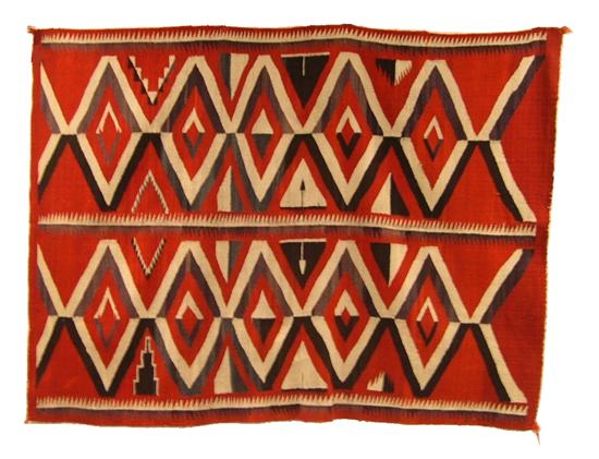 Appraisal: Navajo woven rug c homespun yarn strong colors of red