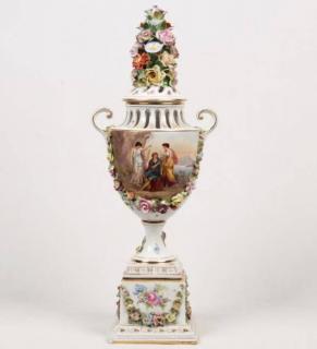 Appraisal: LATE TH C MEISSEN CARL THIEME CAPPED URN ON STAND