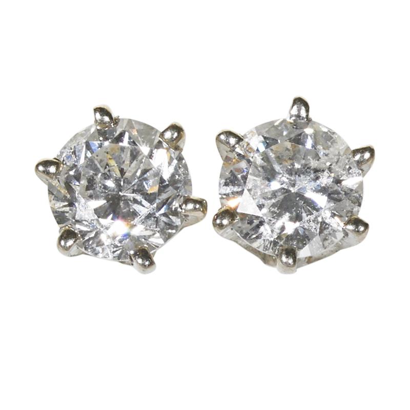 Appraisal: DIAMOND K WHITE GOLD STUD EARRINGS Two RBC diamonds approx