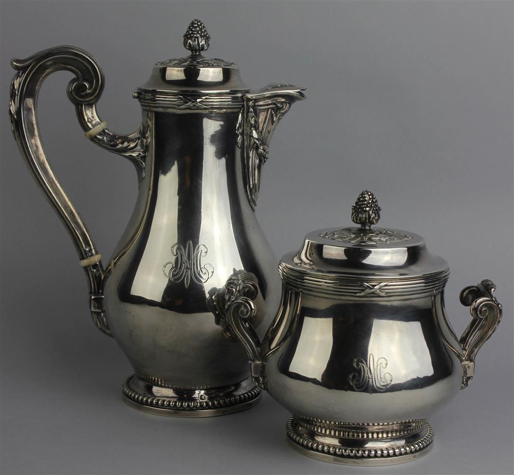 Appraisal: FRENCH SILVER COFFEE POT AND COVERED SUGAR BOWL th Century