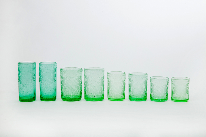 Appraisal: GROUP OF FIFTY-EIGHT ETCHED ARMORIAL GREEN GLASS TUMBLERS Possibly Biot