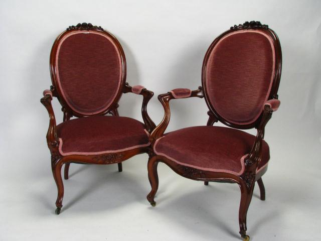 Appraisal: A Pair of Victorian Cameo Back Armchairs with rose velvet