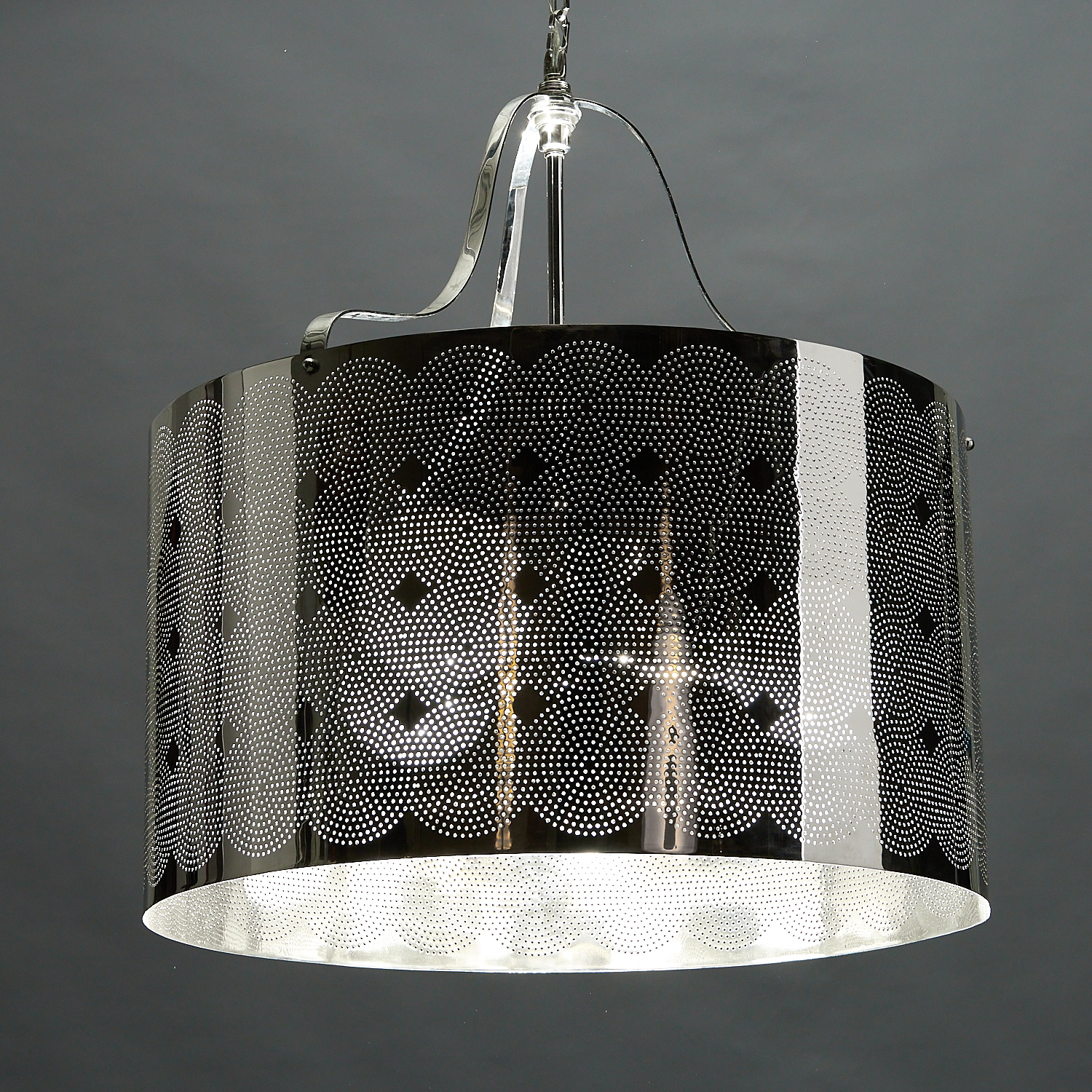 Appraisal: FRAZIER DESIGNS CHROMED DRUM SHADE CHANDELIER st c chromed steel