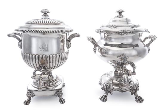 Appraisal: Sale Lot Two English Silver-Plate Tea Urns th Century comprising