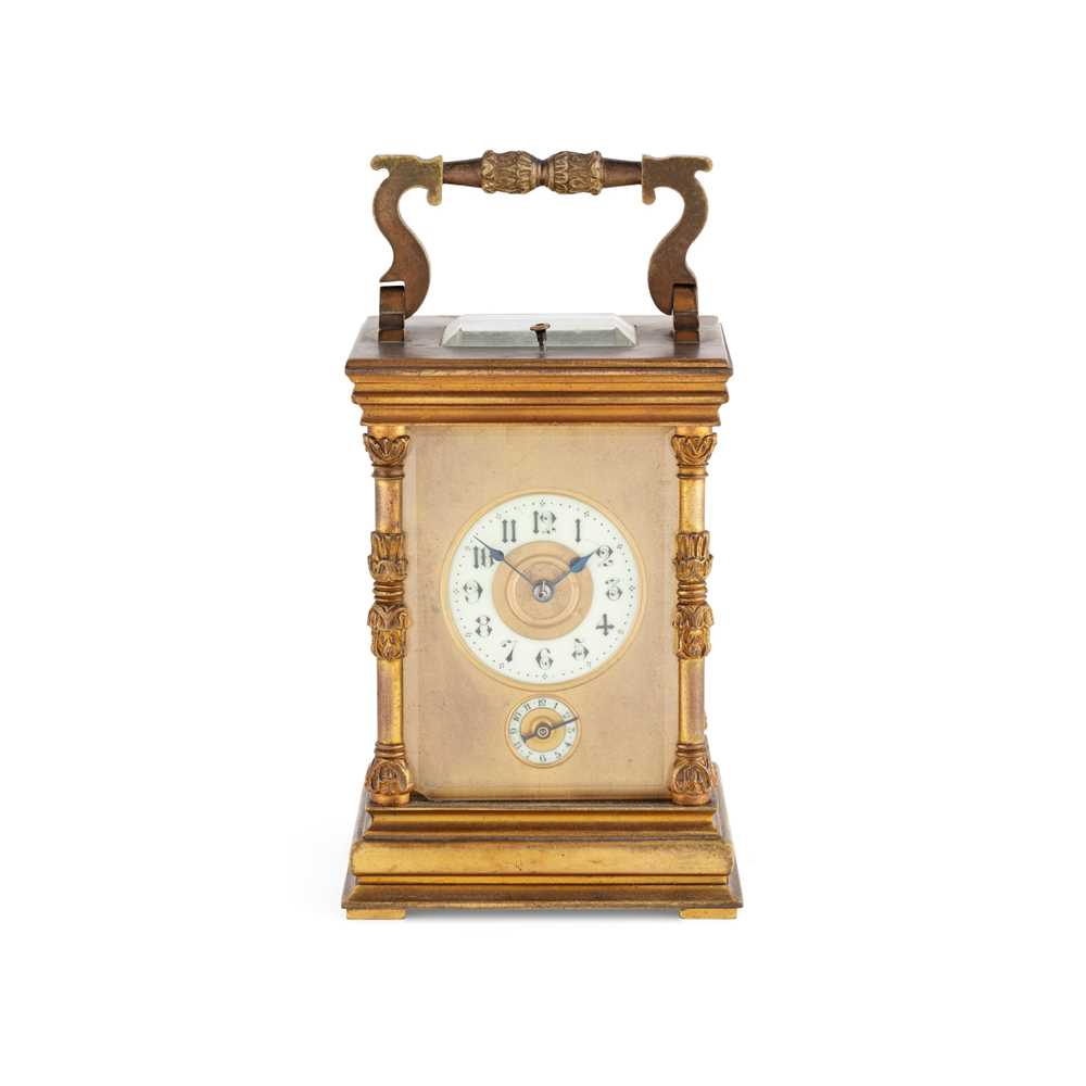 Appraisal: FRENCH BRASS REPEATER ALARM CARRIAGE CLOCK LATE TH CENTURY the