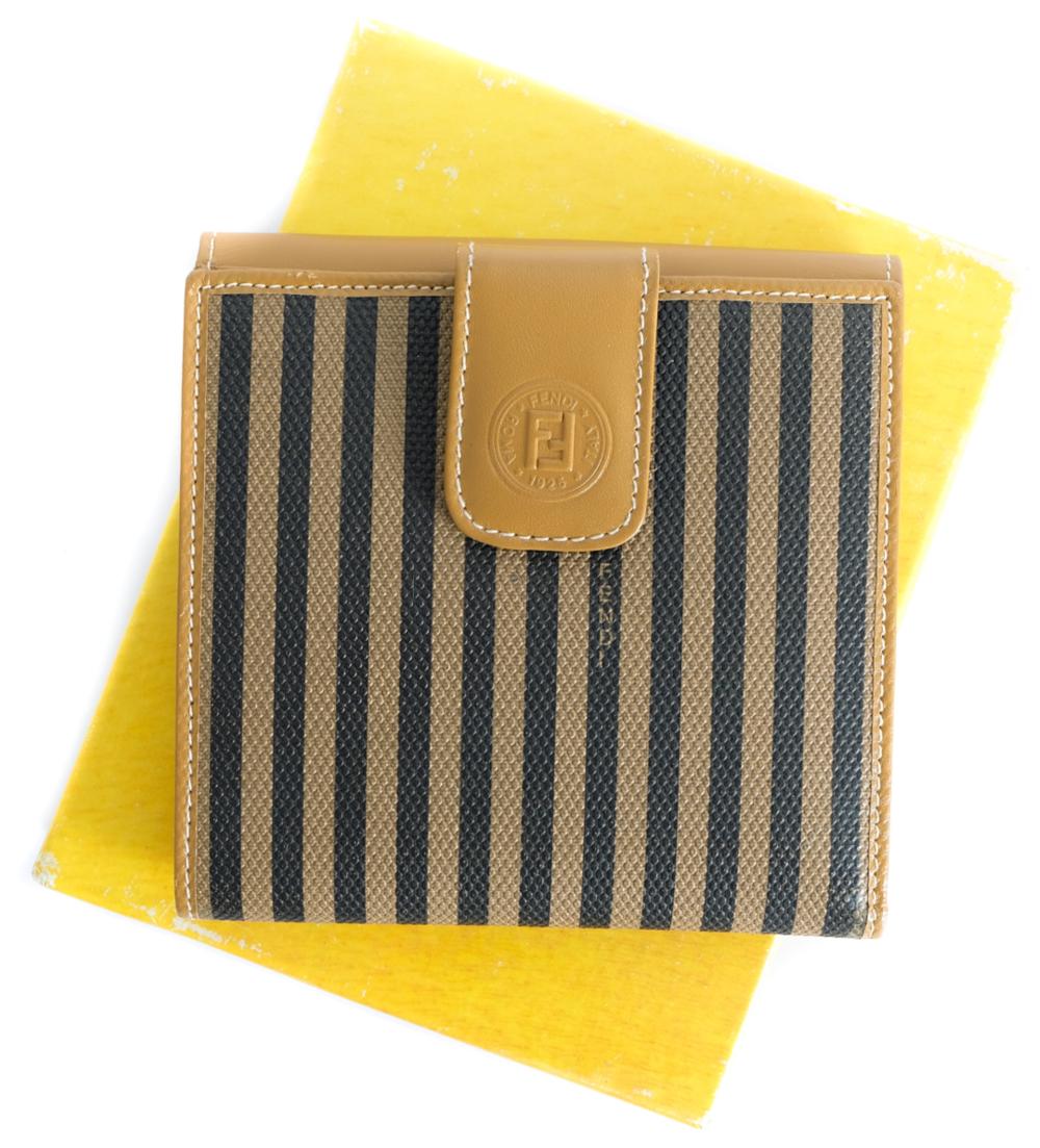 Appraisal: FENDI PENGUIN STRIPED CANVAS WALLET W BOXVintage Fendi Penguin striped