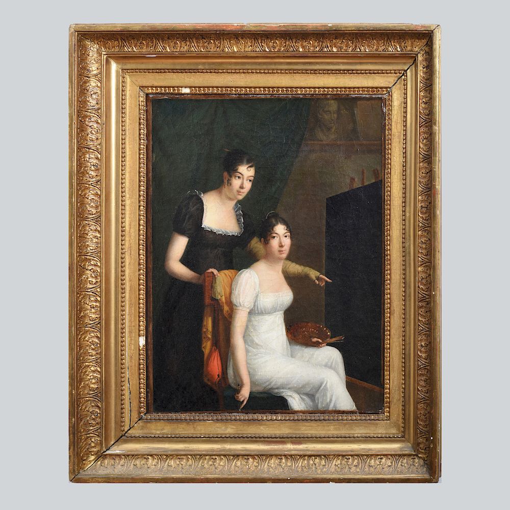 Appraisal: European School Two Women Painting Oil on canvas unsigned lined