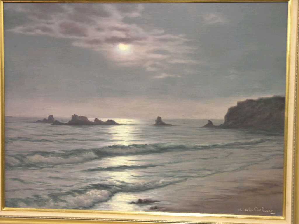 Appraisal: Roger de le Corbiere - oil on canvas dusk-lit coastal