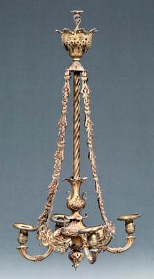 Appraisal: Rococo Revival bronze hanging fixture gilt bronze openwork foliate streamers