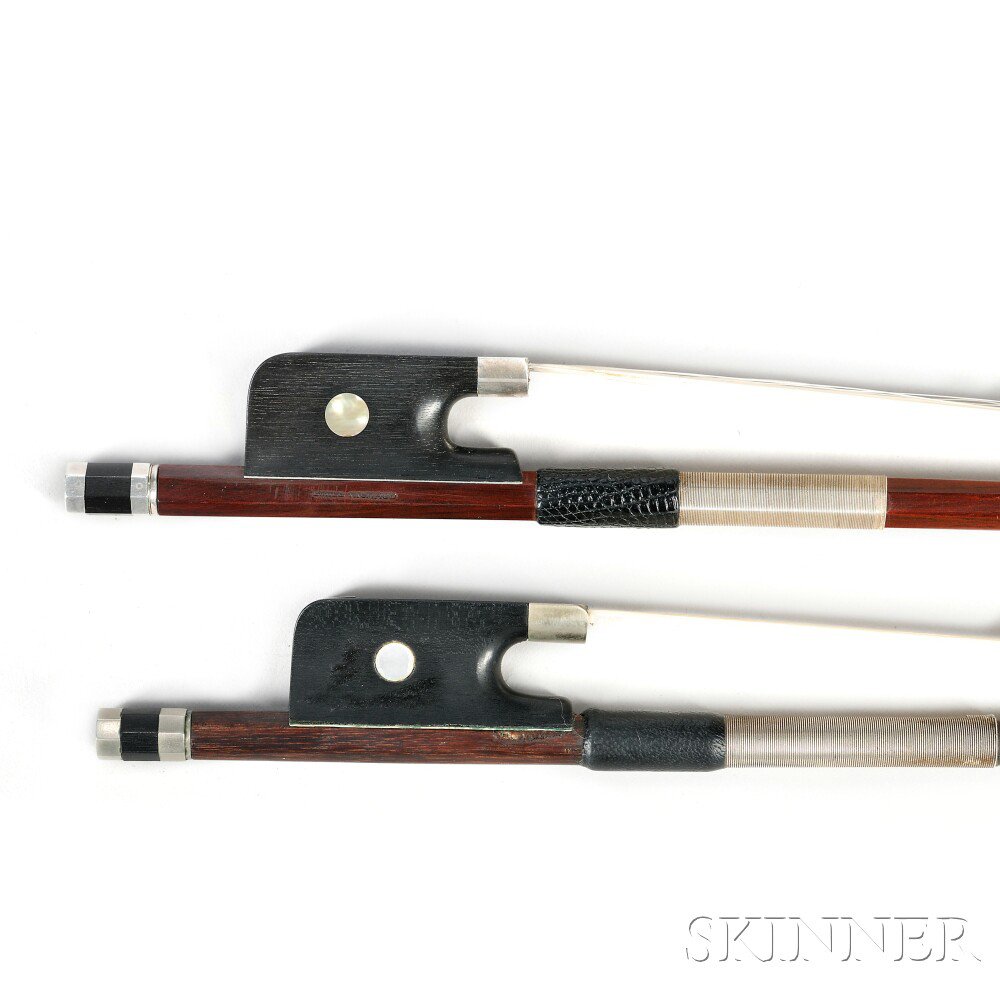 Appraisal: Two Cello Bows an octagonal stick nickel-mounted unstamped weight grams