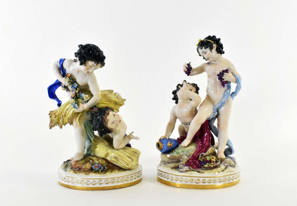 Appraisal: PR CONTINENTAL PAINTED PORCELAIN SEASONS GROUPSLate th Century Probably Dresden