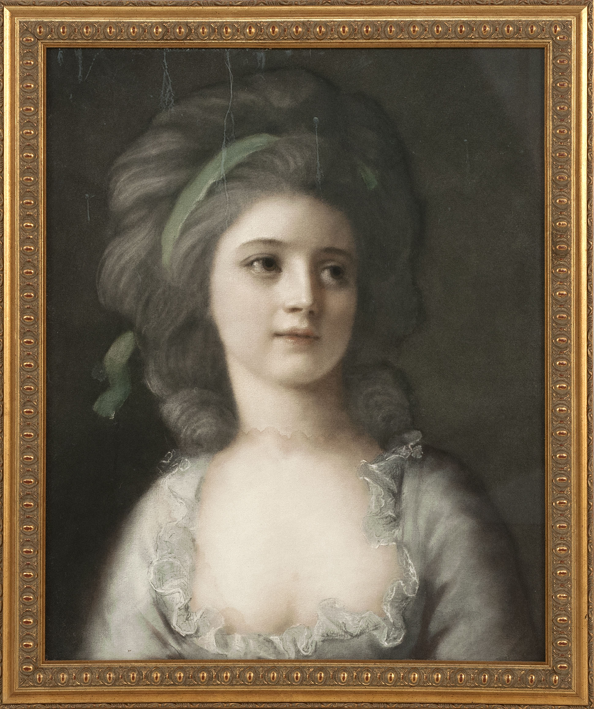 Appraisal: BUST PORTRAIT OF A WOMAN th CenturyWith a green ribbon