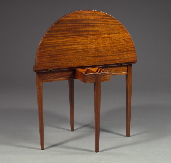 Appraisal: Hepplewhite-Style Mahogany Fold-Over Card Table of demi-lune form the top