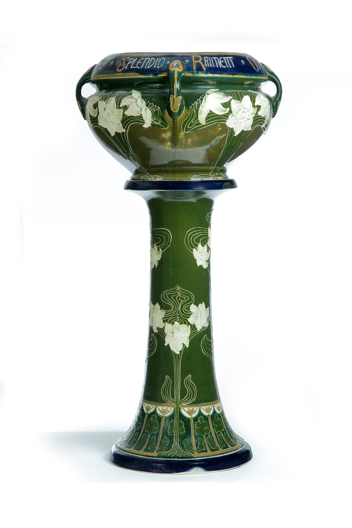 Appraisal: AVON FAIENCE SPRING JARDINIERE AND PEDESTAL Frederick Hurten Rhead or